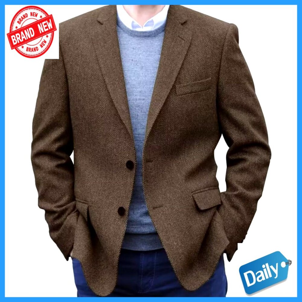 Tweed Blazer Jacket Lightweight Herringbone Casual Sport Coat Classic Fit